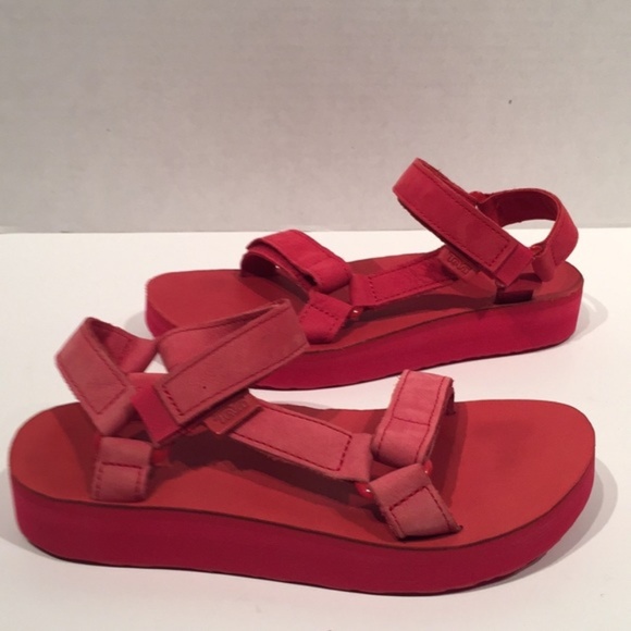 teva red leather sandals